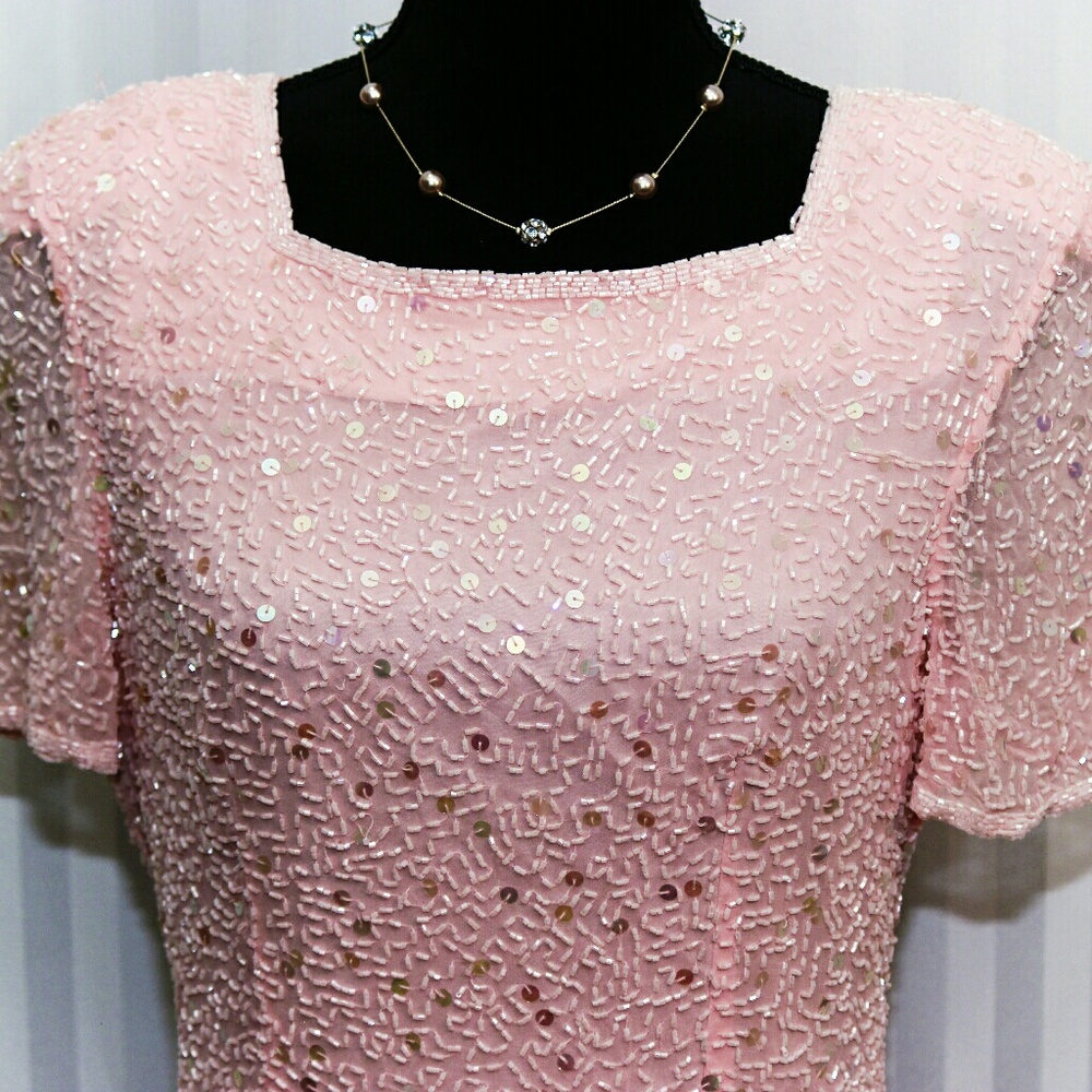 Vintage 80's A.J. Bari Studio/Talbots Beaded Silk Dress Sz 6